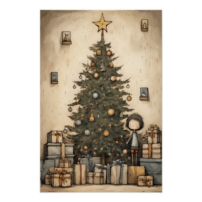 Póster Regalos De navidades Bajo El Ilustracion Del Árbol (Anverso)