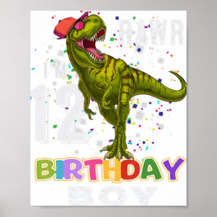 Póster Regalos de niños de 12 años 12 cumpleaños Dinosaur