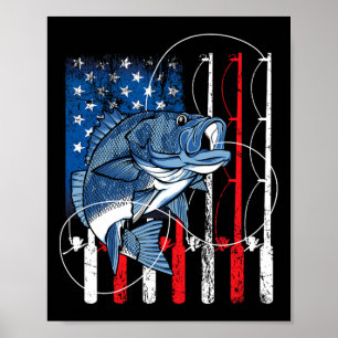 Póster Regalos de pescador de bandera estadounidense vint