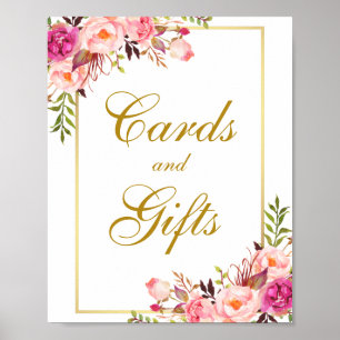 Póster Regalos de tarjetas de boda acuarela floral rosa d