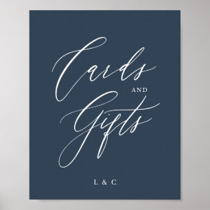 Póster Regalos de tarjetas de boda elegantes y azules de