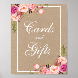 Póster Regalos de Tarjetas de Boda Rosa Floral de color a