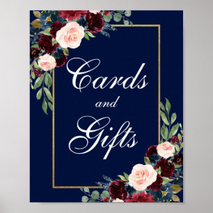 Póster Regalos de tarjetas de bodas florales Blue Burgund