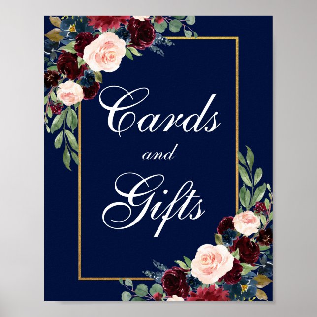 Póster Regalos de tarjetas de bodas florales Blue Burgund (Frente)