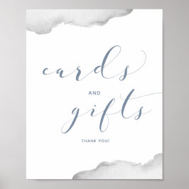 Póster Regalos de tarjetas de color azul y gris boda