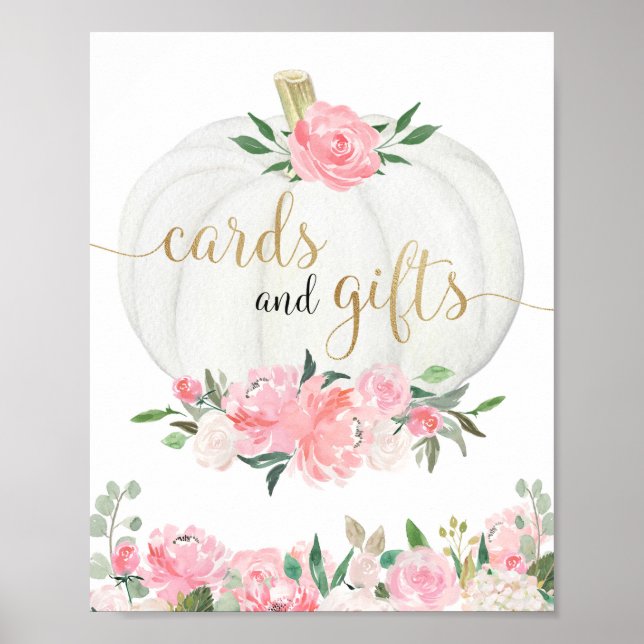 Póster Regalos de tarjetas de visita calabaza dorada rosa (Frente)