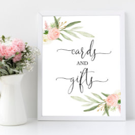 Póster Regalos de tarjetas señalización verde rosa dorado