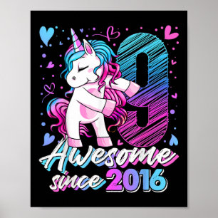 Póster Regalos de unicornio de 9 años para niñas Cumpleañ