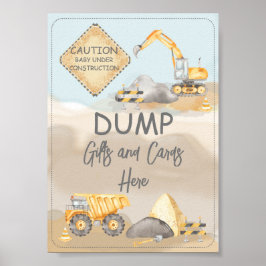 Póster Regalos de volcado de Baby Shower de construcción