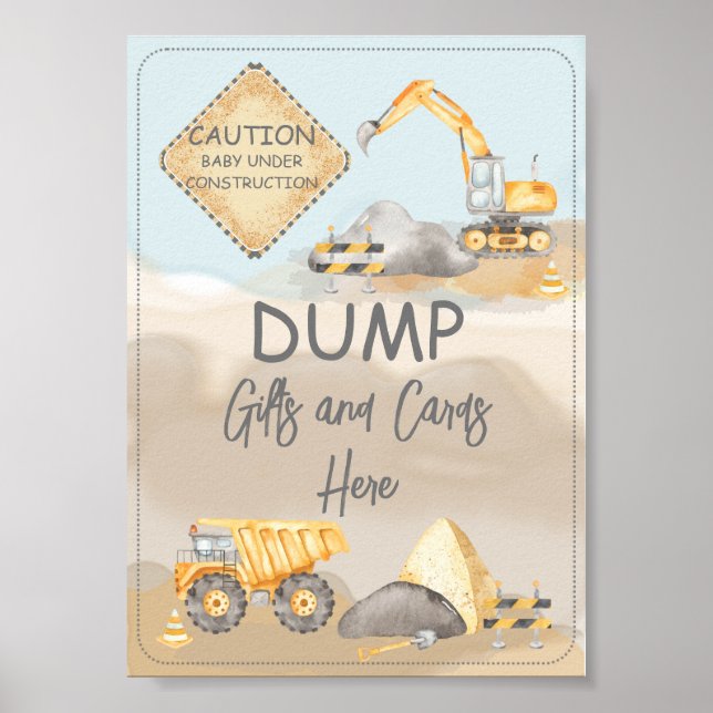 Póster Regalos de volcado de Baby Shower de construcción  (Frente)