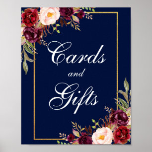 Póster Regalos Floral Burgundy Blue Gold Wedding