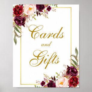 Póster Regalos Floral Burgundy Gold Wedding