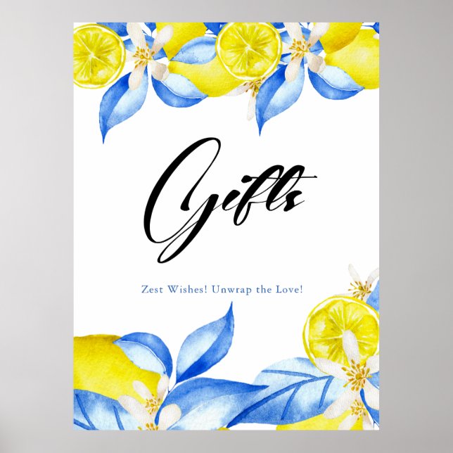 Póster Regalos italianos de ducha con flores de limón (Frente)
