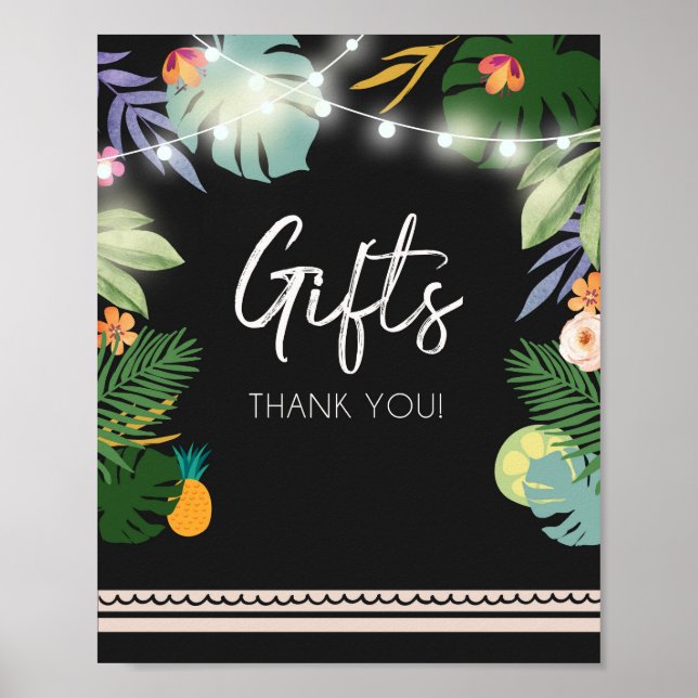 Póster Regalos Mesa Luau Rótulo Tropical Birthday Shower (Frente)