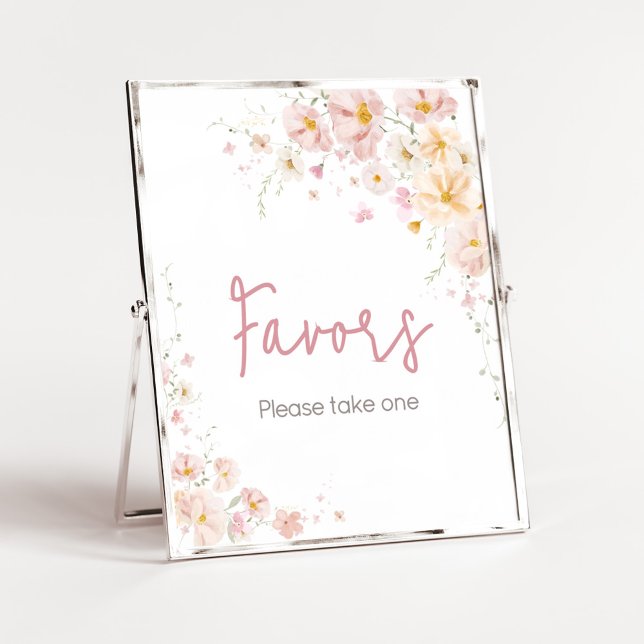 Póster Regalos para Baby Shower de Wildflower Baby en Flo (Baby in Bloom Baby Shower Favors Sign)