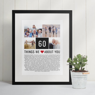 Póster Regalos para el 60 cumpleaños: lista de cosas que 