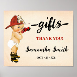 Póster Regalos Pequeño Rótulo de Baby Shower para bombero
