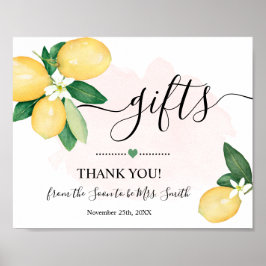 Póster Regalos Rótulo Ducha de novia Boda Lemones rosados
