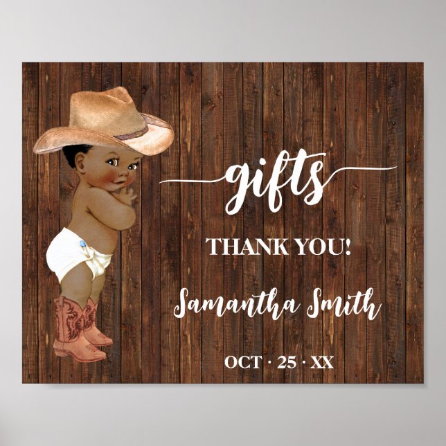 Póster Regalos Western Little AA Cowboy Baby Shower Rótul (Frente)