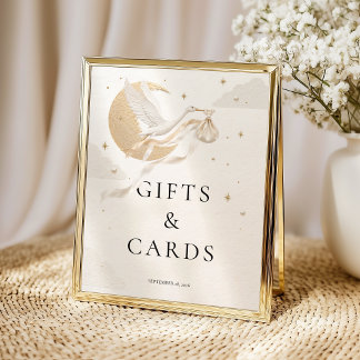 Póster Regalos y Tarjetas de Baby Shower Elegante Cigüeña
