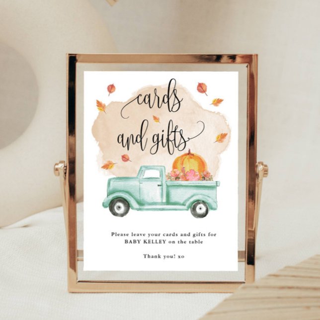 Póster Regalos y tarjetas de camionetas de la pequeña cal (A cute display sign for your shower.)
