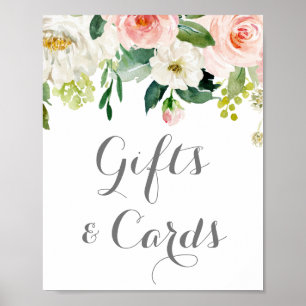 Póster Regalos y tarjetas de flores rosadas y blancas Rót