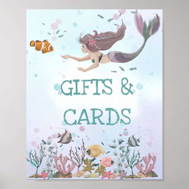 Póster Regalos y Tarjetas de Sirena Bajo El Mar  (Frente)