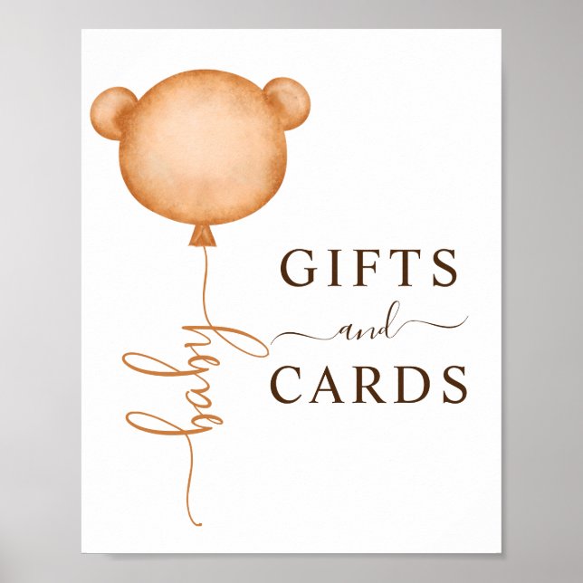 Póster Regalos y tarjetas Rótulo Bear Balloon Baby Shower (Frente)