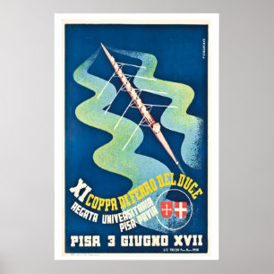 Póster Regata Universitaria Pisa-Pavia Carreras de Remo I