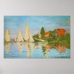 Póster Regatta en Argenteuil por Claude Monet<br><div class="desc">Regatta en Argenteuil by Claude Monet es un bonito cuadro impresionista de veleros,  un barco rojo y el agua azul del Sena</div>