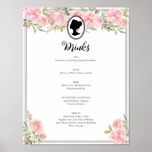Póster Regencia floral rosa Ducha de novia Menú de cóctel