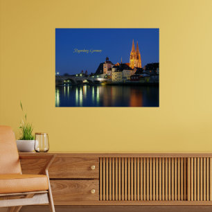 Póster Regensburg, paisaje de Alemania de noche