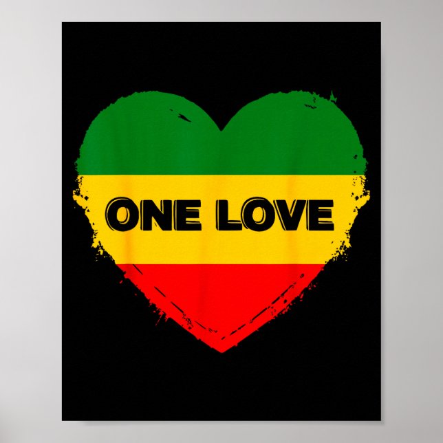 Póster Reggae Heart One Love Rasta Reggae Music Rastafari (Frente)