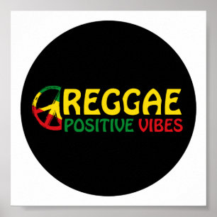 Póster Reggae Music con vibraciones positivas y bandera d