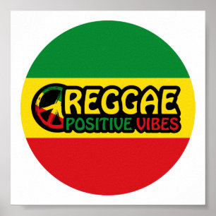 Póster Reggae Music with positive vibes and reggae flag