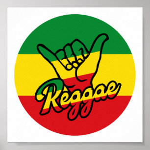 Póster Reggae Shaka Hands con colores de reggae