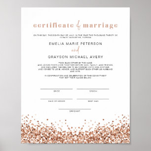 Póster REGINA Glam Rose Gold Marriage Certificate Poster