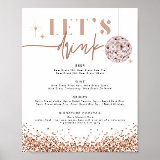 Póster REGINA Rose Gold Disco Menú de Bar Let's Drink