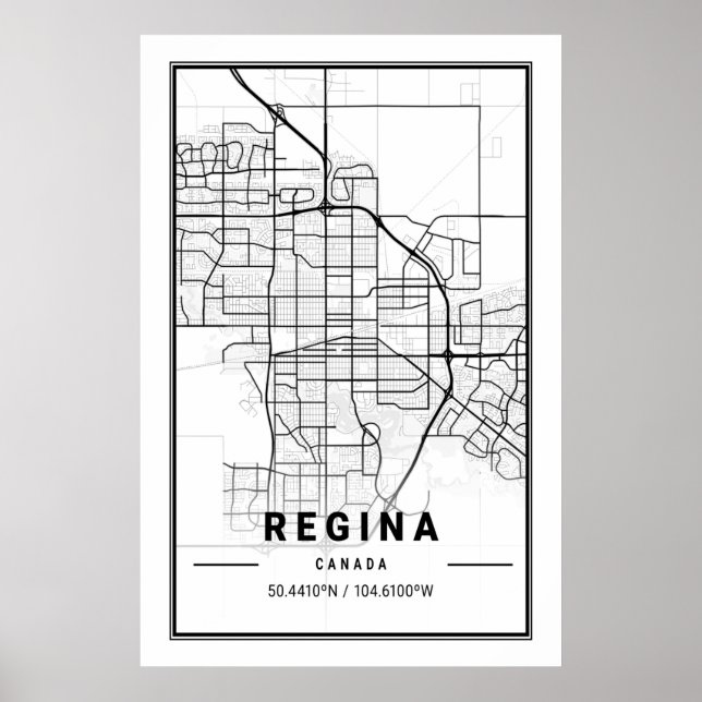 Póster Regina Saskatchewan Canada Cities Travel City Map (Frente)