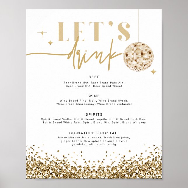 Póster REGINA Yellow Gold Disco Let's Bebe Bar Menu Pos (Frente)