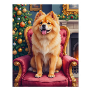 Póster Regio Chow Chow junto al Gran Árbol de Navidad