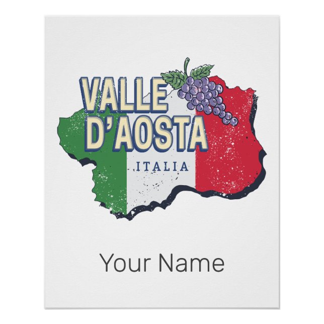Póster Región del Valle de Aosta Italia Mapa de recuerdo  (Anverso)