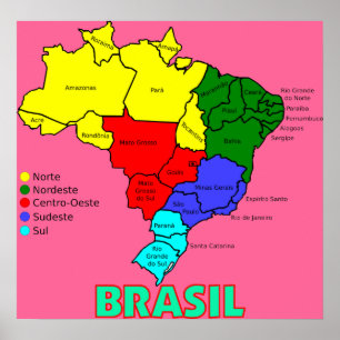 Póster Regiones del mapa de Brasil"