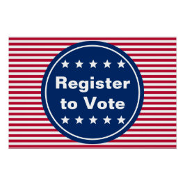 Póster Regístrate para votar a rayas rojas blancas y azul