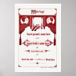 Póster Registro de matrimonio de bodas antiguas/ventilare