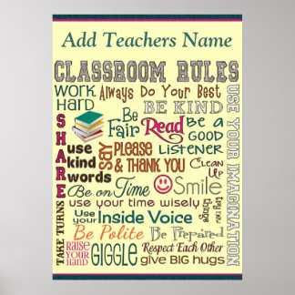 Póster Regla de clase de profesor Añadir nombre