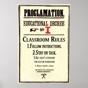 Póster Reglamento de aulas Proclamación Decreto educativo