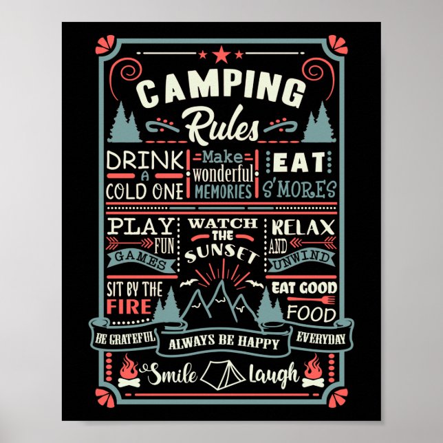 Póster Reglas de acampada de carpas al aire libre del cam (Frente)