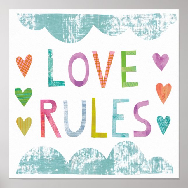 Póster Reglas de amor mágico con corazones (Frente)