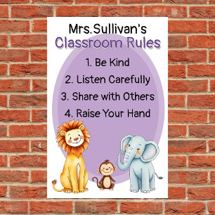 Póster Reglas de Aula Atractivas con Animales Amigables